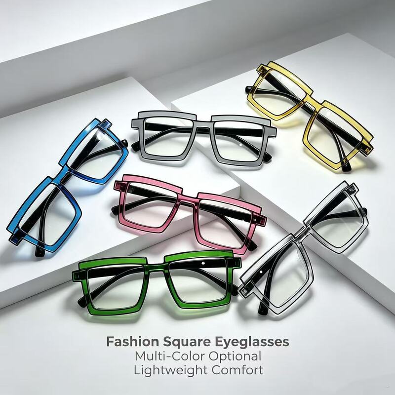 Color-blocked decorative glasses for cross-border export, two-dimensional square shape, flat lenses, trendy and unique, anti-blue light, versatile