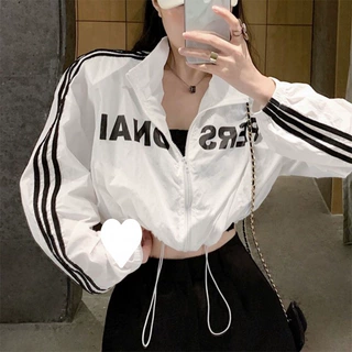 绿色伴侣拉链立领条纹外套女夏季设计感小众欲辣妹性感短款百搭防