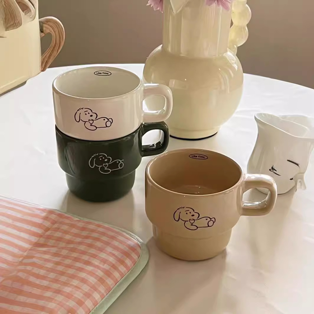 Casual Ceramic Cup, Cute Niche Cartoon Mug, Gentle Milk Coffee Cup, Coffee Couple Cup, Can Be Printed with logo