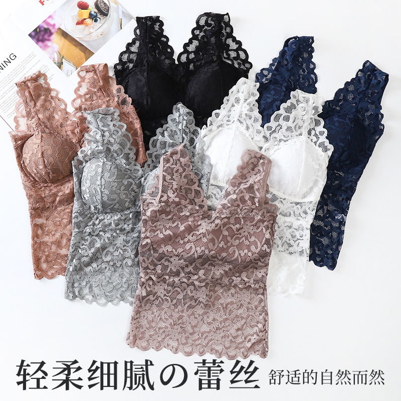 Long sexy lace back vest with chest pad strap tube top without steel ring inner wear outer wear wrapped chest underwear for women Long sexy lace back vest with chest pad strap tube top without steel ring inner wear outer wear wrapped chest underwear for women