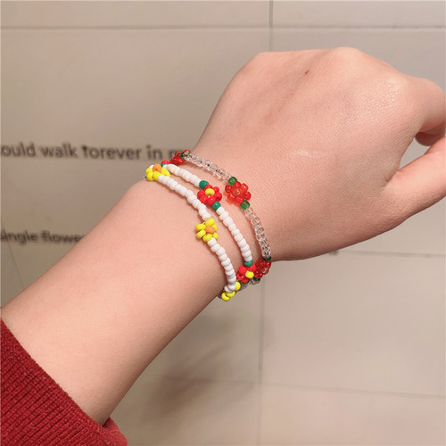 South Korea's Dongdaemun same style flower rice beads elastic rope beaded bracelet ins style retro temperament versatile bracelet for women