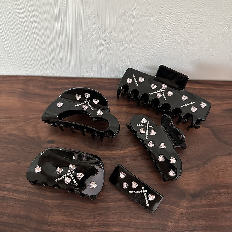 Niche Sød Cool Powder Diamant Kærlighed Grib Clip Haj Clip Diamant Carving Hår Grib Baghovedet Dame Clip Hårnåle Hårtilbehør_voghion.com