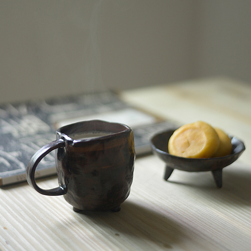 Handcrafted glazed ceramic mug, coarse pottery coffee cup, ceramic mug, Japanese-style vintage drinking cup, personal tea cup.