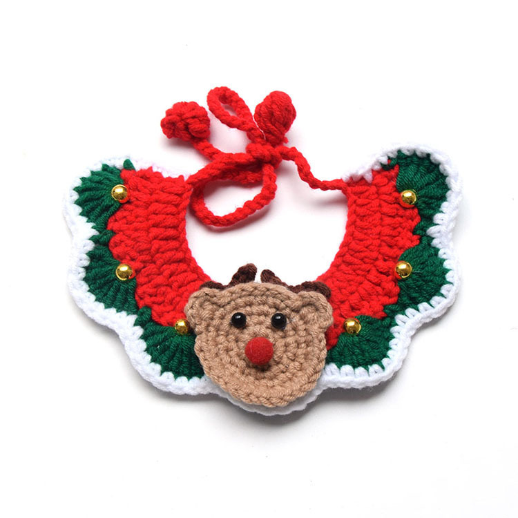 Christmas Santa Claus hand woven pet cat scarf bib kitten dog wool knitted scarf collar collar festival_voghion.com