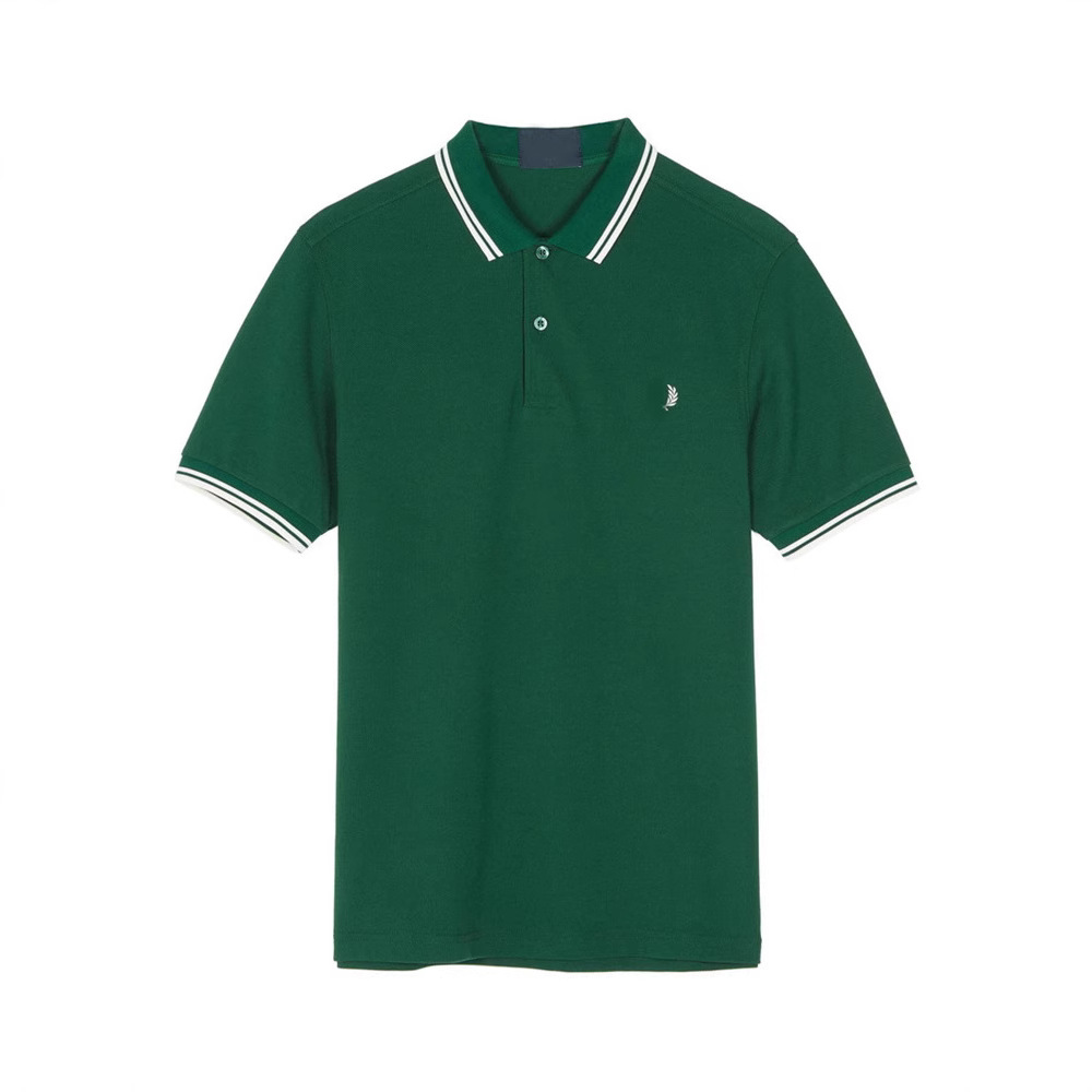 Men's British Style Wheat Ear Polo Shirt Casual Turn-Down Collar Cotton Embroidered Color Block Base Shirt Half Sleeve