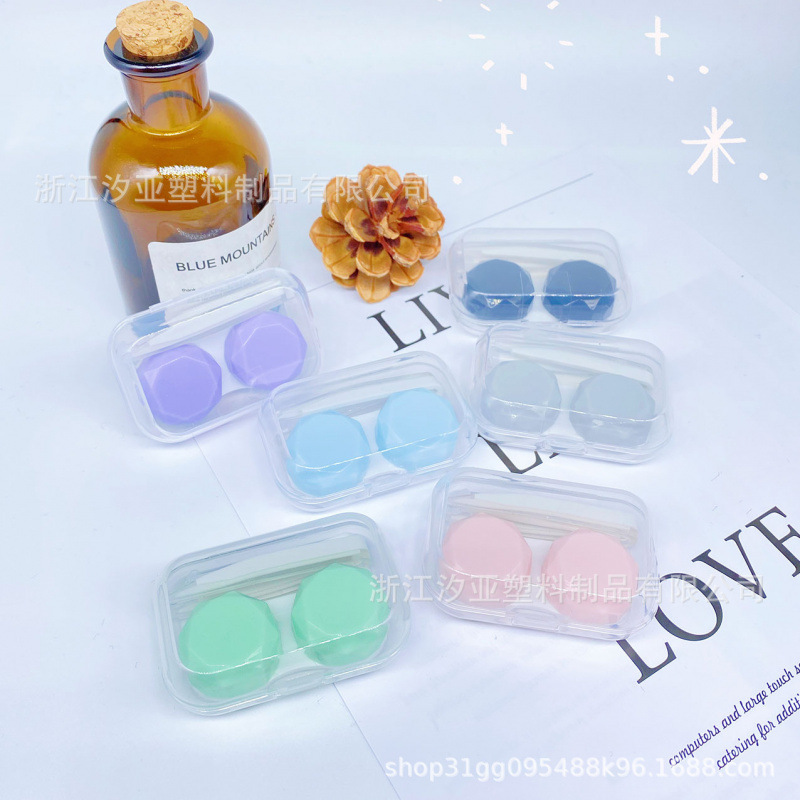 彩色一体式隐形眼镜盒透明钻石双联盒美瞳盒便携伴侣盒直供批发