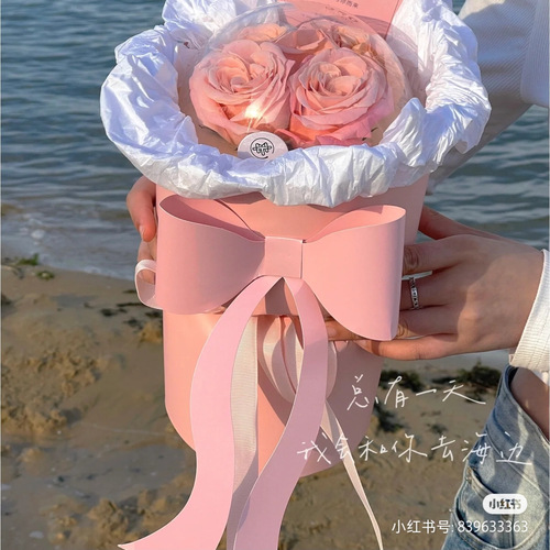 Lover single flower box flower tote bag flower arrangement box fairy wand rose bouquet packaging box bow flower box