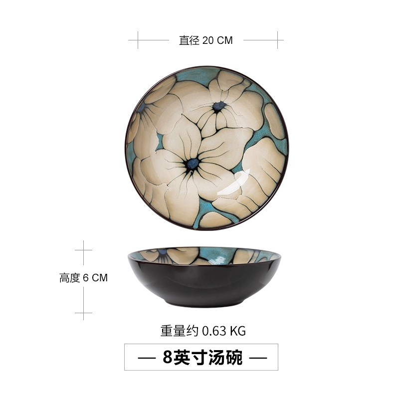 Japanese-style ceramic deep dish, 7–8.5-inch serving bowl, assorted patterns, slight imperfections