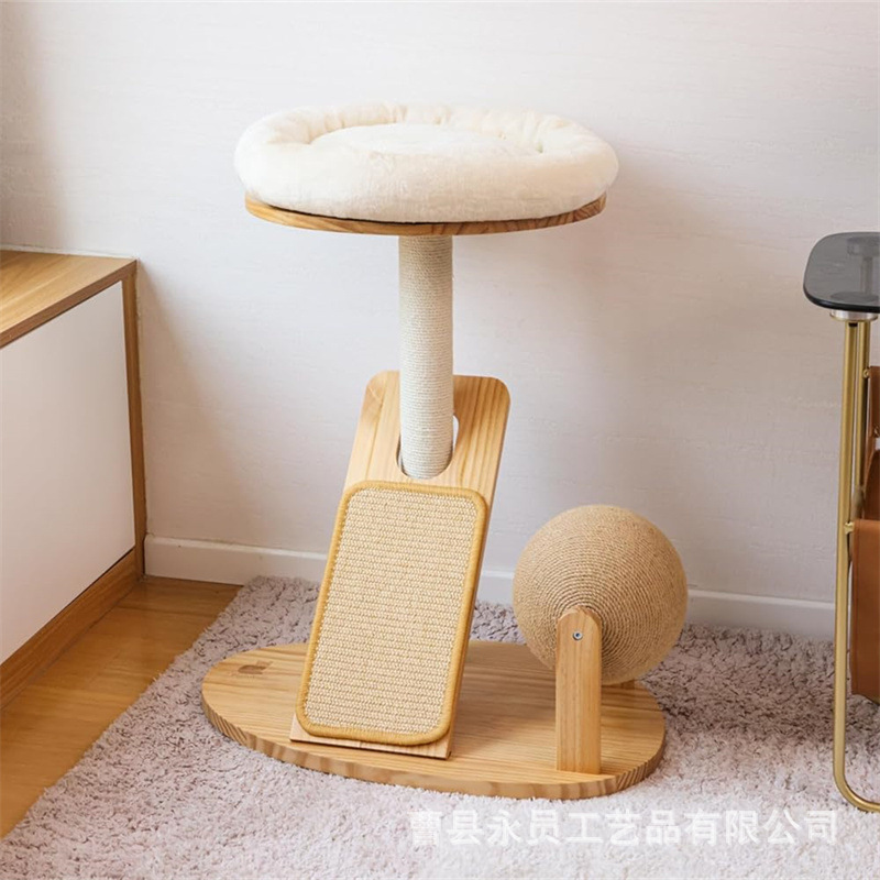 나무 고양이 등반 랙 애완 동물 사이 말 고양이 긁는 보드 통합 바닥 고양이 장난감 등반 단단한 나무 고양이 둥지
