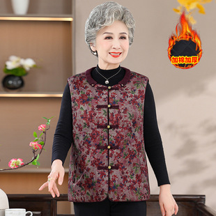 Middle-aged and elderly waistcoat female mother autumn and winter cotton-padded jacket waistcoat old lady winter coat crew neck cotton waistcoat grandma coat
