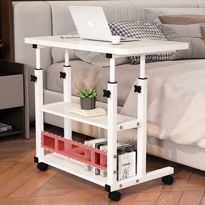 Bedside Table, Movable and Adjustable Height Computer Desk, Student Desk, Bedroom Dormitory Home Use, Lazy Simple Small Table, Double-Layer