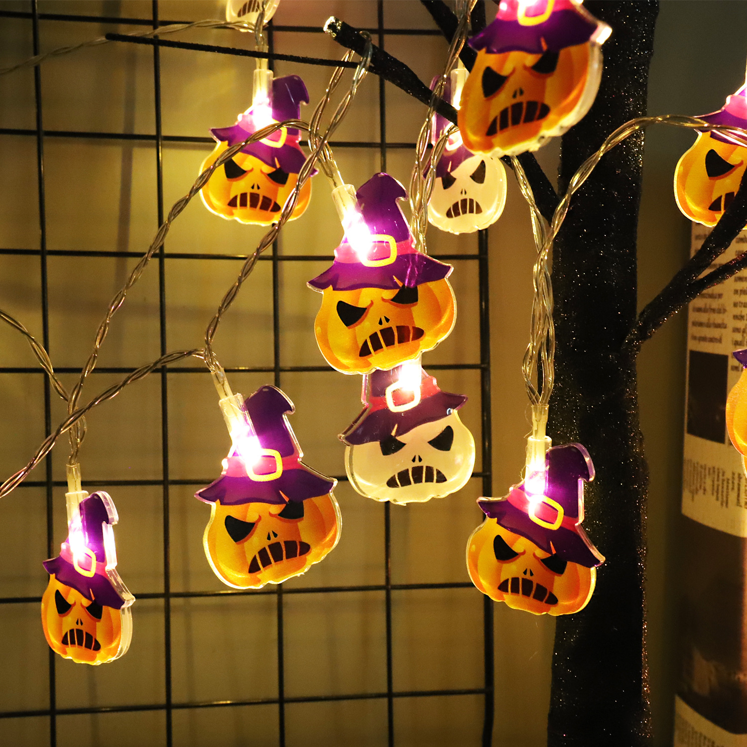 Decoración de ambiente de Halloween Lámpara de cadena LED Colgante de calabaza Festival de fantasmas Decoración de la escena de la fiesta Decoración Lámpara pequeña cadena transfronteriza