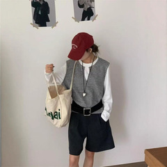 撞色条纹拼接假两件长袖T恤女2025早秋新款洋气宽松圆领百搭上衣