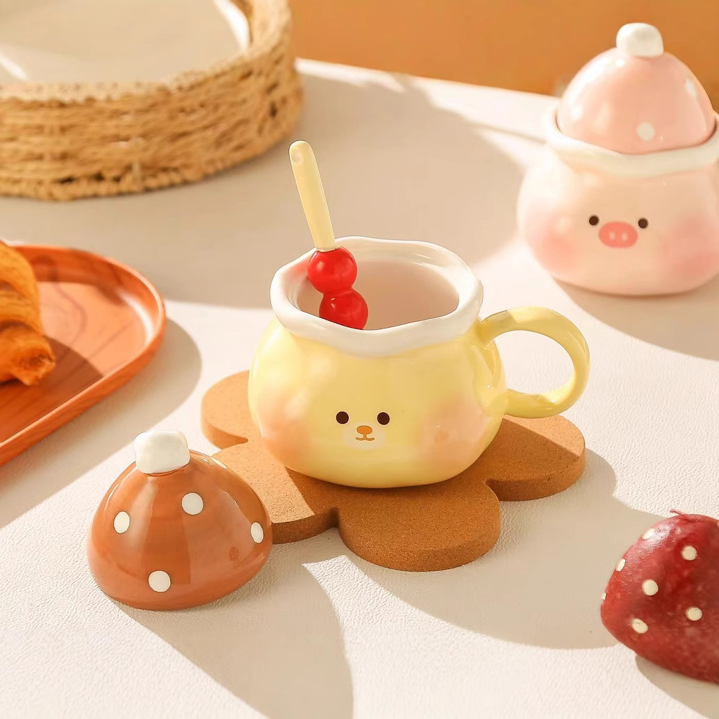 Creativo y lindo palo de haws confitados taza de animales de dibujos animados taza de vino de cerámica con personalidad linda taza de regalo de mano