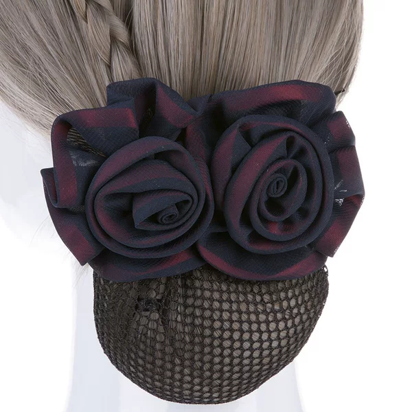 Air China Stewardess High Quality Double Rose Gauze Head Flower Professional Work Head Flower Mobile Hairpin Hair Accessories Professional Net Bag