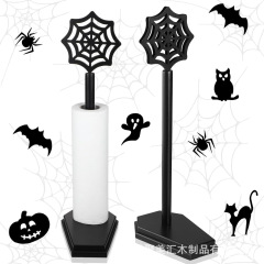 木製ペーパータオル棚クモの巣ペーパータオル棚ハロウィン飾りティッシュ収納棚ゴシック風ホームデコレーション