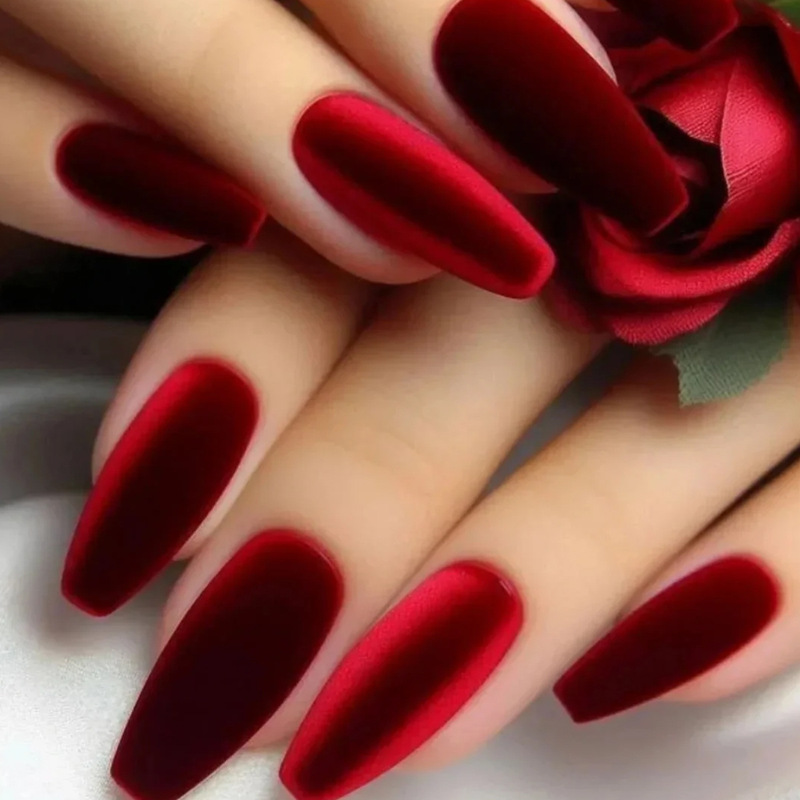 Wearable Medium-Length Ballet-Shaped White Red Matte Frosted Cat-Eye Removable Fake Nail Manicure Patch Nail