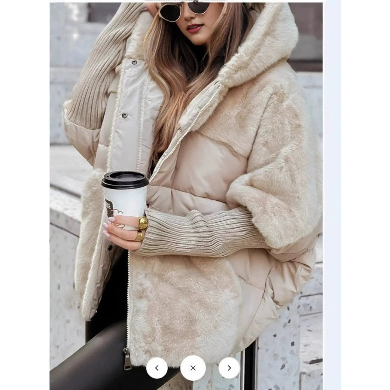 Amazon 2025 transfronterizo Europa y los Estados Unidos TEMU venta caliente otoño y invierno de mujeres suelta nueva chaqueta de algodón con capuchón empalmado