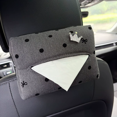 Car Tissue Box, High-End Car Car tissue box/set - crown-gray-polka-dot-tissue-draw
