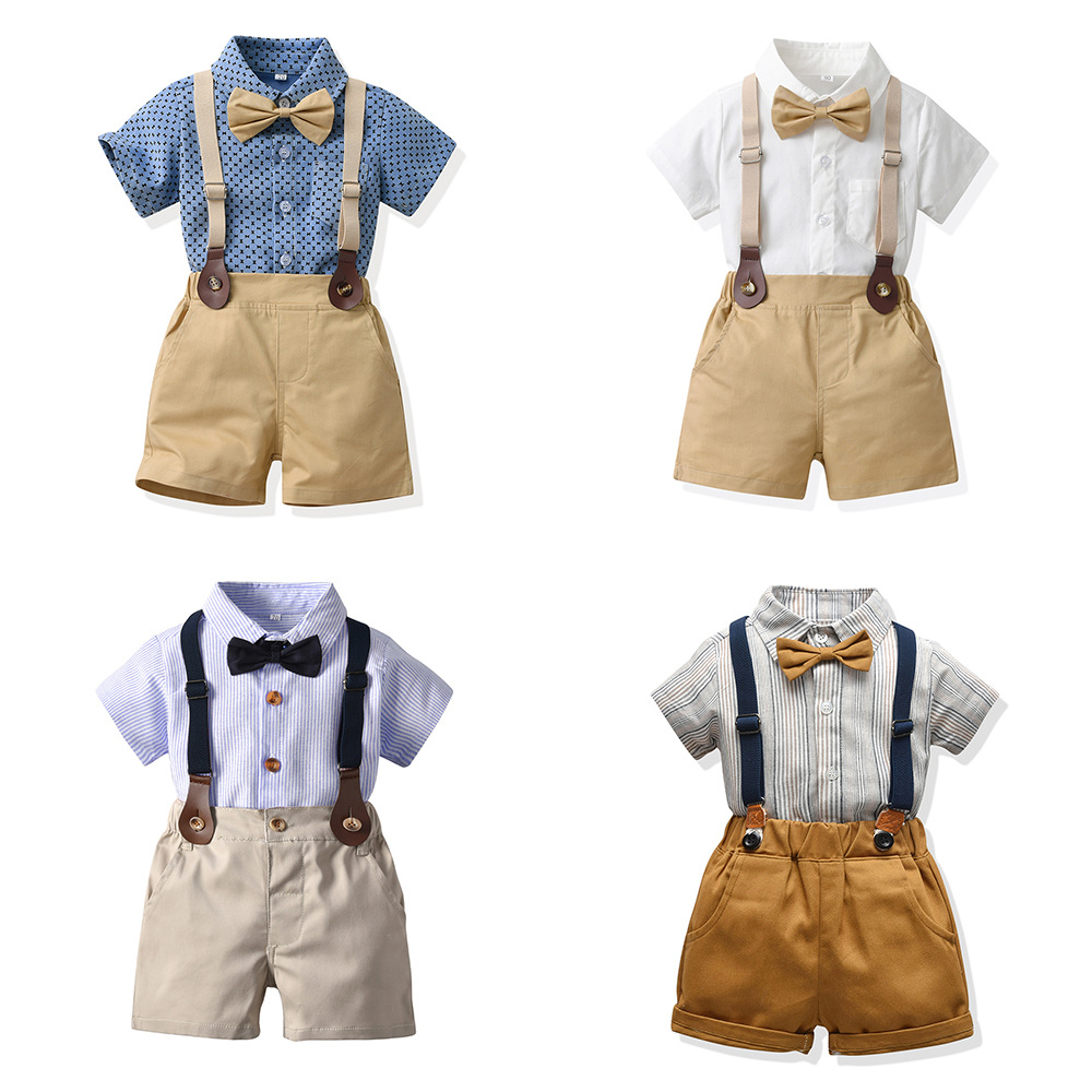 1688 Source Factory Traje de dos piezas para niños al por mayor Traje de caballero para niños solapa Monos de manga corta Ceremonia de graduación