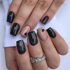 Medium-to-long square dark, sweet, cool, heart-bursting, Western and European INS-style fashionable and versatile nail art wearable nail stickers.