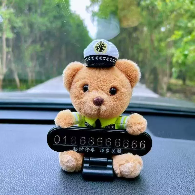 Полицейский медведь, полицейский медведь, кукла, автомобиль, движущийся номерной знак, временная парковка, номерной знак, украшение в автомобиле