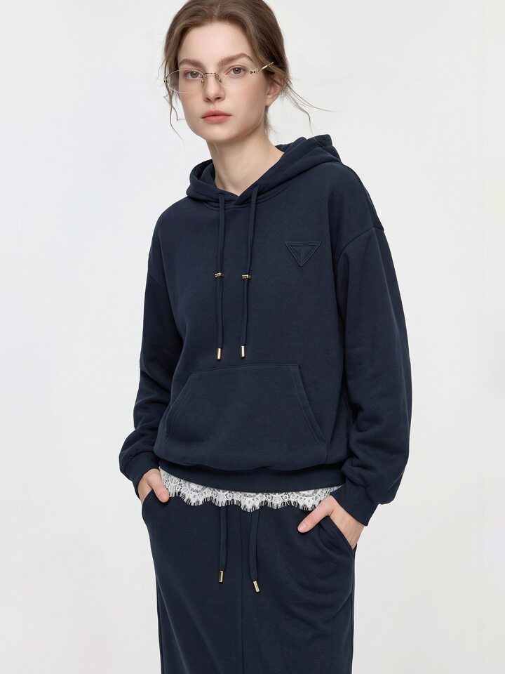 Áo hoodie nữ dài tay màu xanh đen phong cách thanh lịch kèm chân váy suông lưng thun — Màu xanh đen - nửa váy, Màu xanh đen - áo khoác, Xanh lông mòng đen - Set