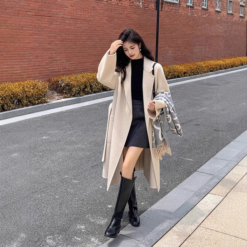 Classic Bathrobe Style, Classy Elegant, 100% Camel Hair Double-Sided Cashmere Outwear, Women's Loose Mid-Length Woolen Outwear