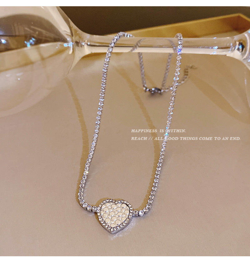 Fashion Heart Shape Titanium Steel Copper Plating Zircon Necklace 1 Piece