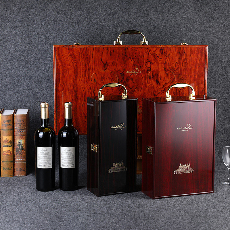 High-end Piano Lacquered Red Wine Packaging Gift Box, Single or Double Pack, Wooden Wine Box, Wholesale
