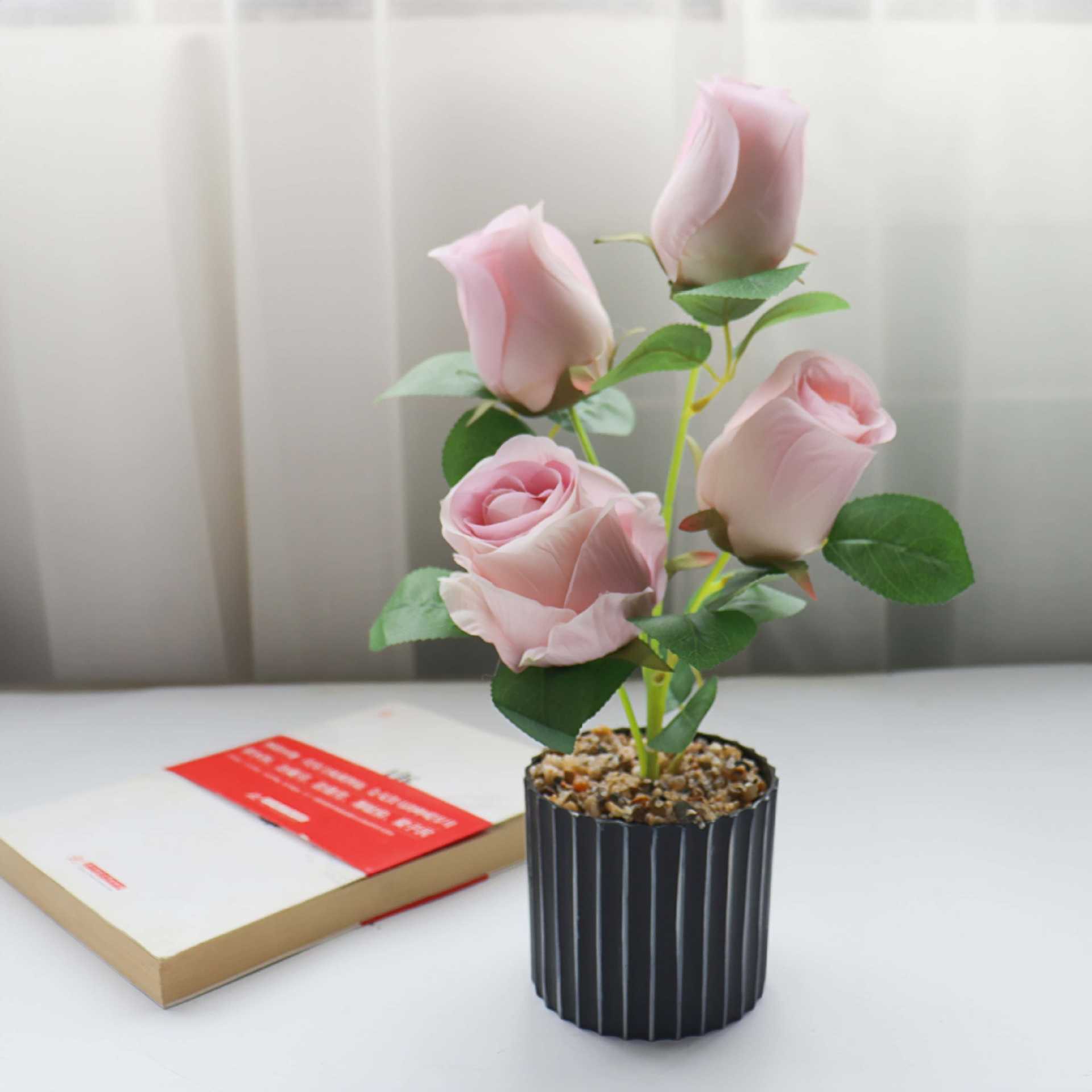 Flores falsas estilo pastoral rosa bonsai simulación flor de moda decoración creativa plantación verde artificial simulación maceta image 12