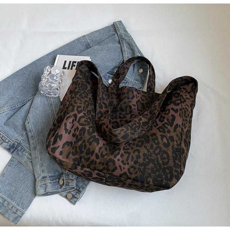 Leopard Print Tote Bag, Trendy Colour-blocking Shoulder Handbag_voghion.com