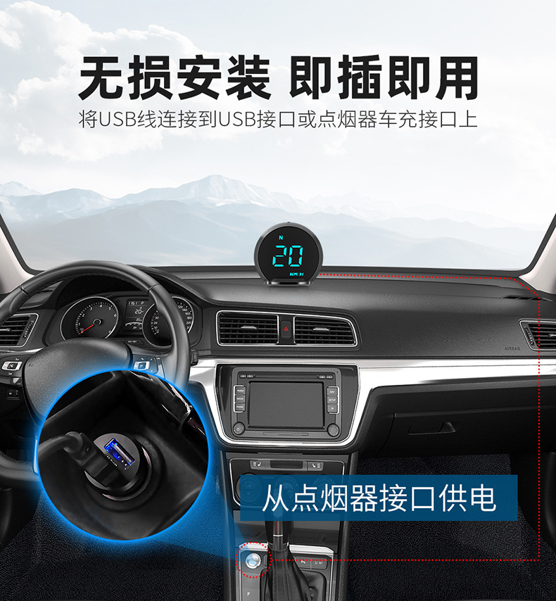New cross-border colorful light HUD head-up display, universal car speedometer, GPS multi-function on-board computer