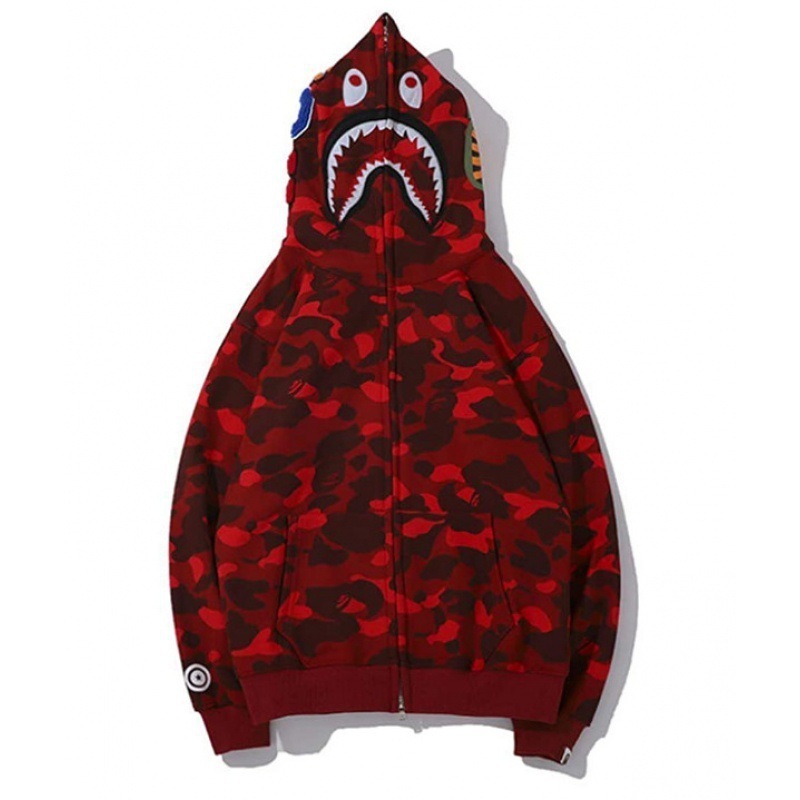 2025 [健康布] 3D デジタル印刷 Bape ブランド シャークヘッド スウェットシャツ メンズ カップル ジッパー カーディガン ベルト付き|undefined