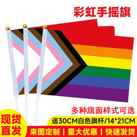 8号综合彩虹旗现货批发14*21cmFt涤纶旗帜厂家手摇旗跨境TEMU货源
