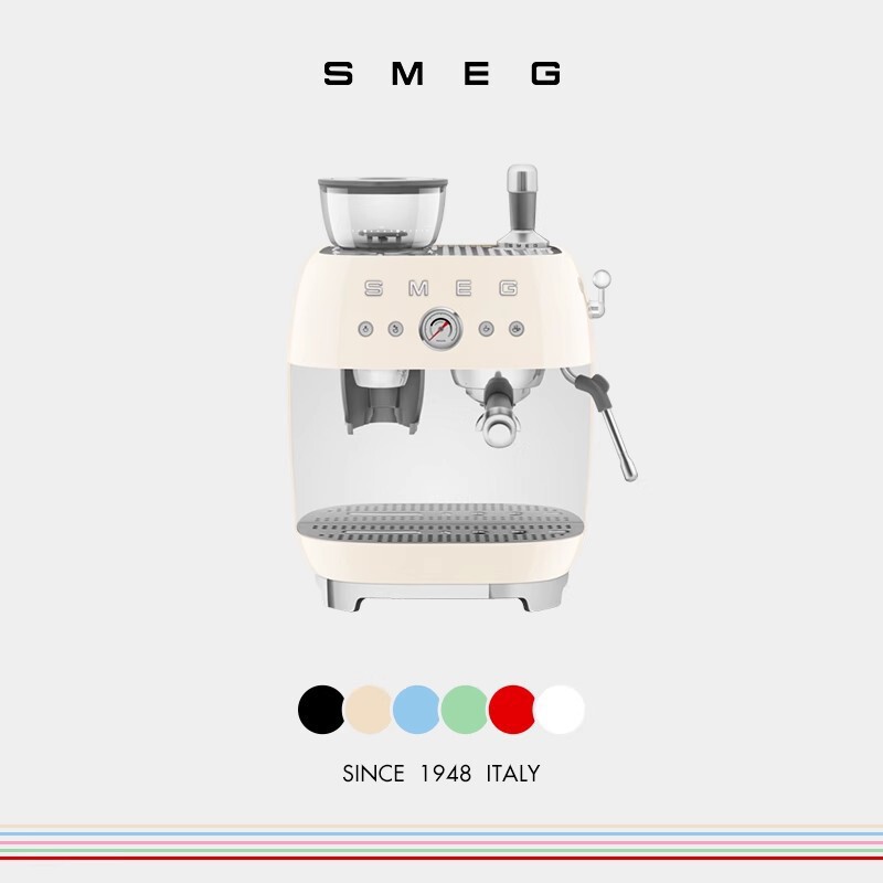 Smeg/Smeg Egf03 Coffee Machine with Integrated Grinder, Professional-Grade Home Espresso Maker with Steam Milk Frother