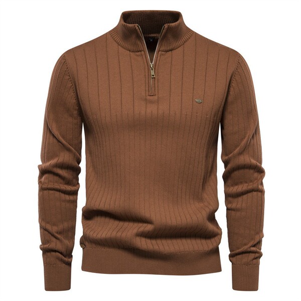autumn solid color knitted quality sweater with zipper