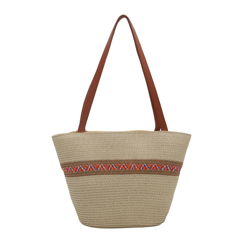 Paja de vacaciones al mar de gran capacidad bolsa tote2025 en la nueva tendencia de verano de paja de moda de viaje brazo bolsa para mujeres