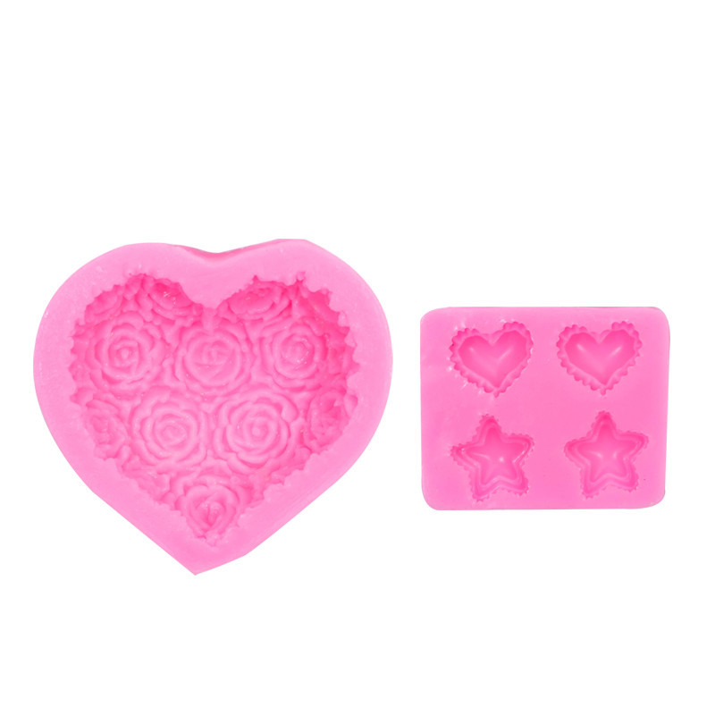 Día de San Valentín decoración rosa pastel de chocolate hornear mini amor estrella de cinco puntas fondant pastel molde de silicona