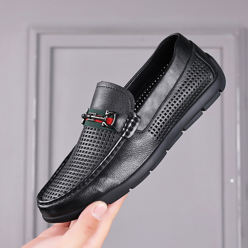 2023 Verano nueva primera capa de cuero de vaca sandalias de los hombres de cuero transpirable zapatos casuales de los hombres huecos zapatos de agujero suave transfronteriza