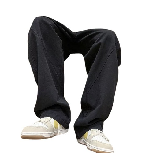 Khaki color patchwork straight-leg pants, American street-style men's design sense, niche oversized wide-leg work pants, Instagram trendy