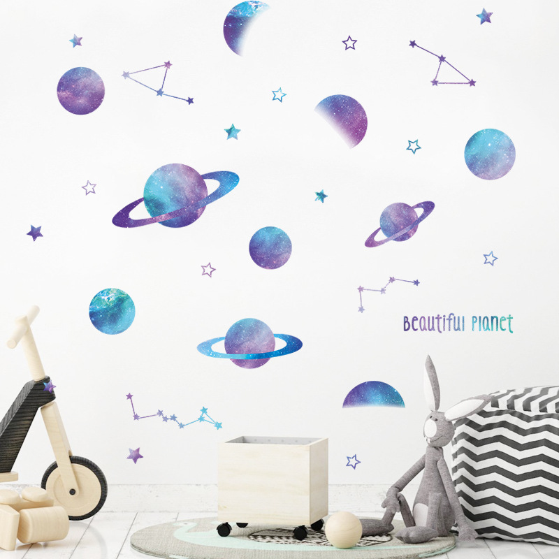 New Fashion Blue Universe Planet Wall Stickers display picture 7