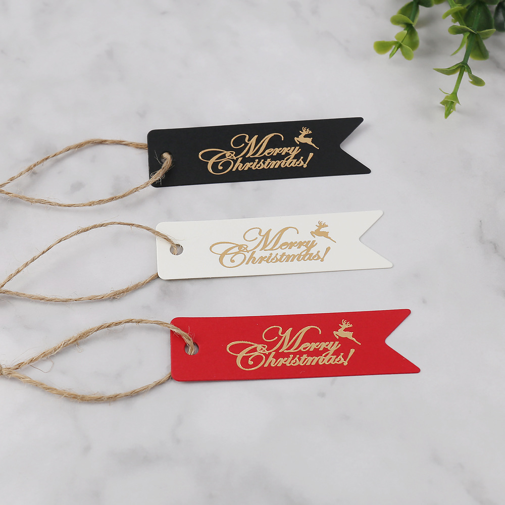 亚马逊圣诞节吊牌套装100张+20米麻绳烫金圣诞卡片标签麋鹿挂牌
