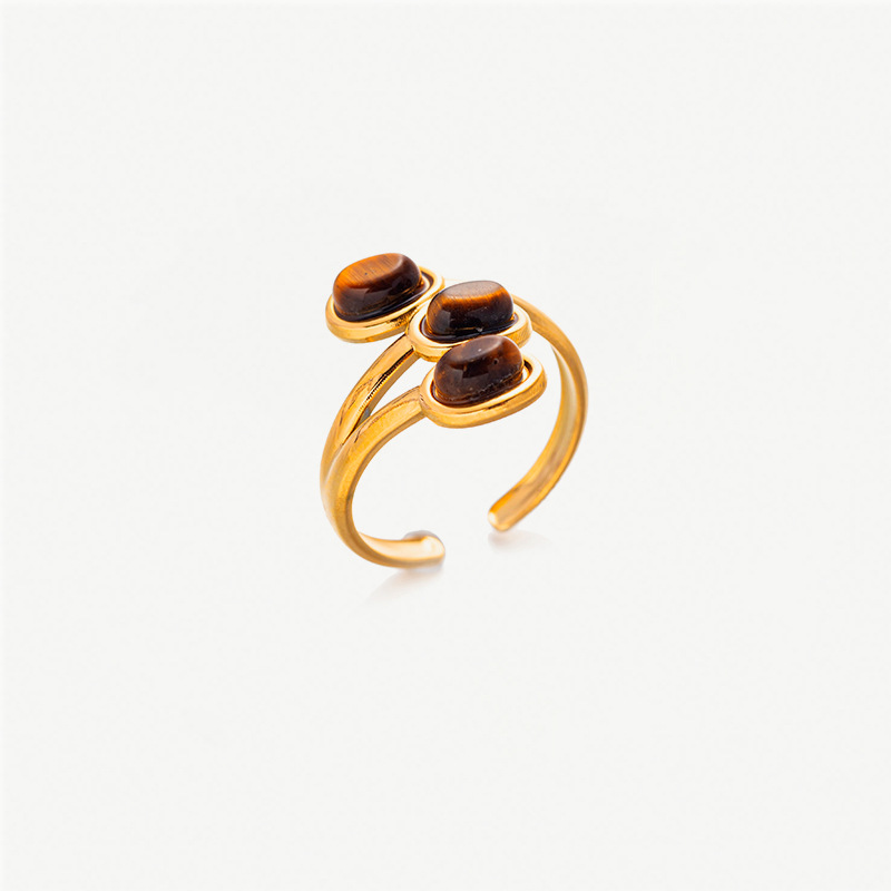 Tina ligero lujo temperamento de alto nivel 18K oro inoxidable ojo de tigre anillo de piedra natural de apertura anillo de estilo retró