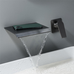 Minimalist 304 stainless steel wall-mounted gunmetal matte finish bathroom sink faucet bathtub waterfall hot and cold water faucet