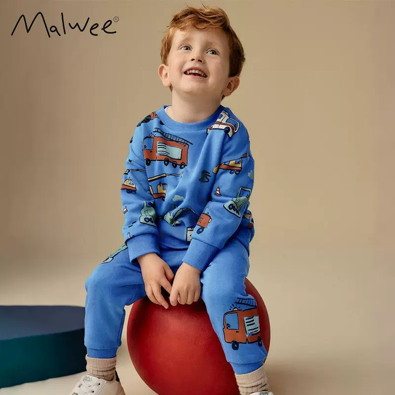 跨境malwee男童卫衣套装秋冬新款潮童圆领长袖欧美中小童两件套