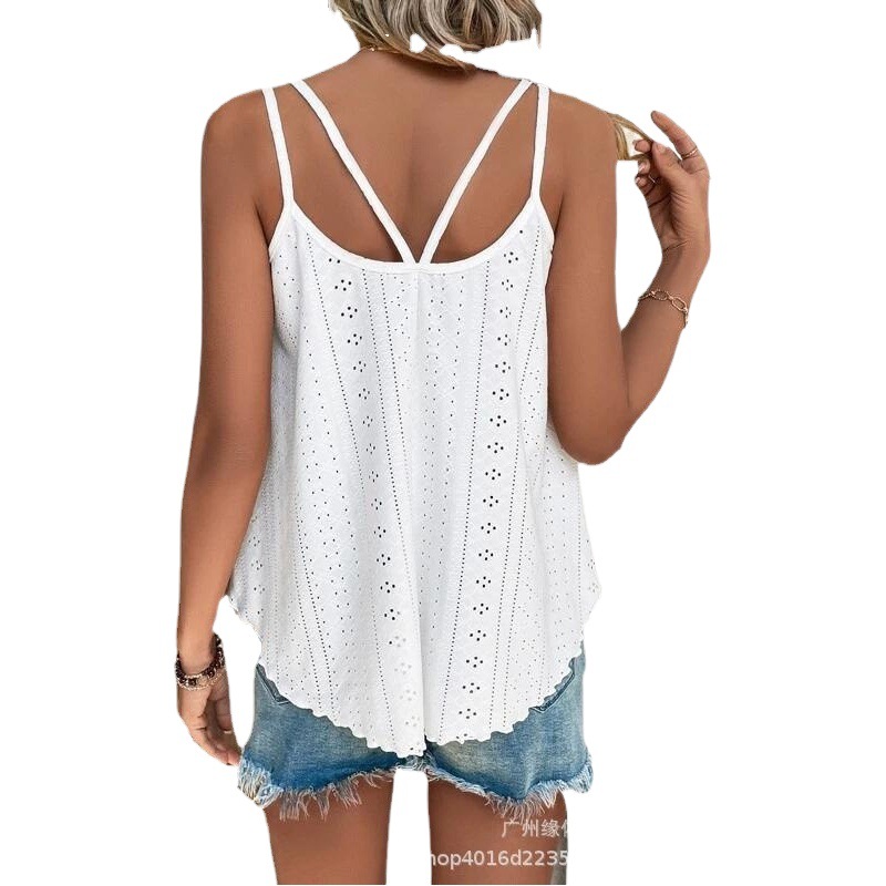 2023 Verano nueva ropa de mujer transfronteriza europea y americana Amazon Wal-Mart malla caliente bordado camisola