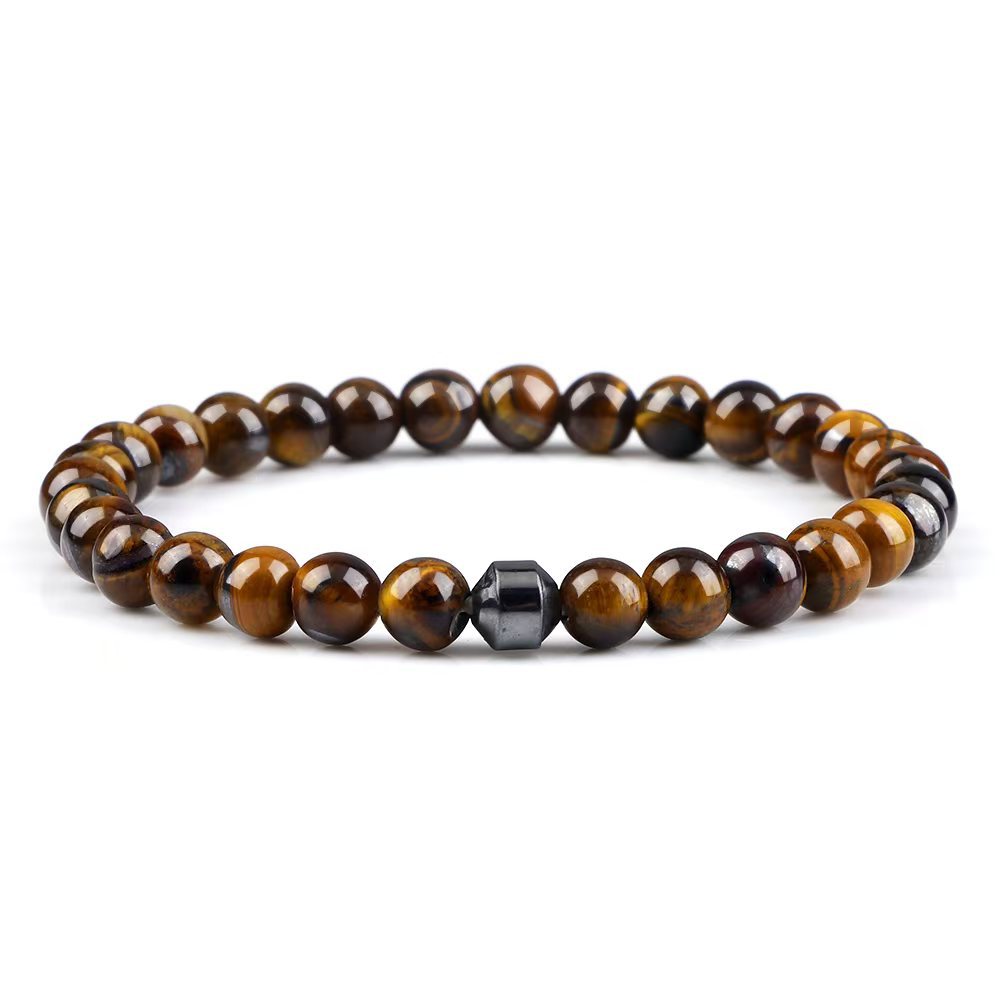 Fábrica directa de piedra natural ojo de tigre pulsera de cuentas pulsera de piedra de biliar negra productos acabados joyería pulsera multicolor al por mayor