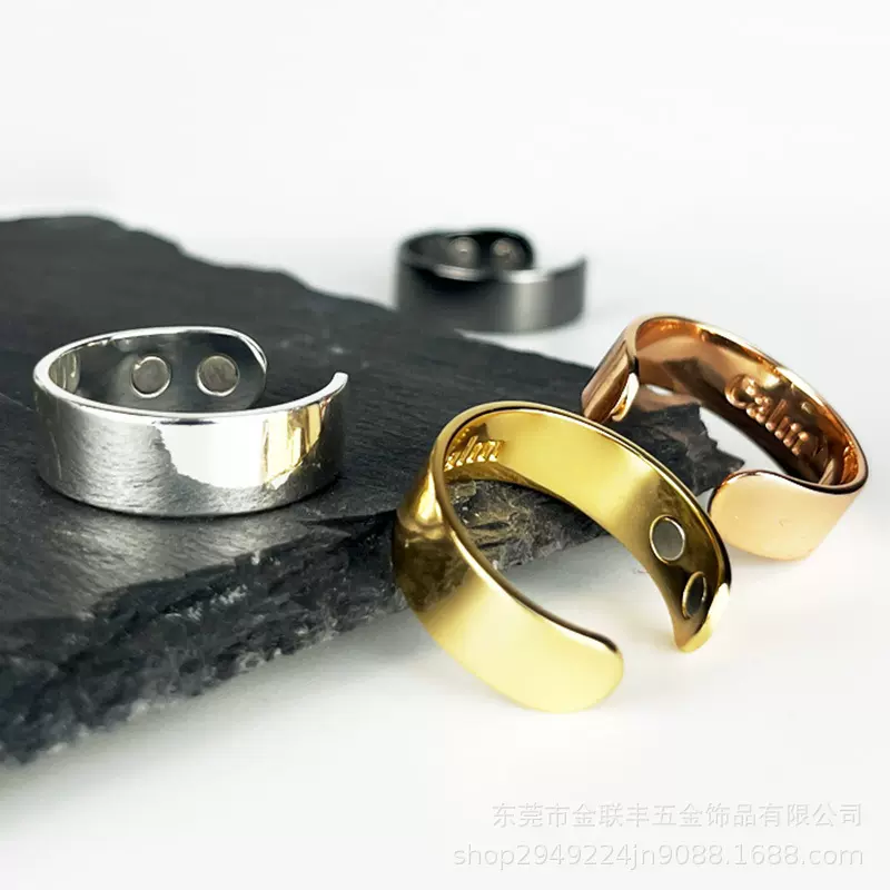 定制LOGO内圈刻字戒指i磁性4颗磁石保健戒指不锈钢开口调节跨境