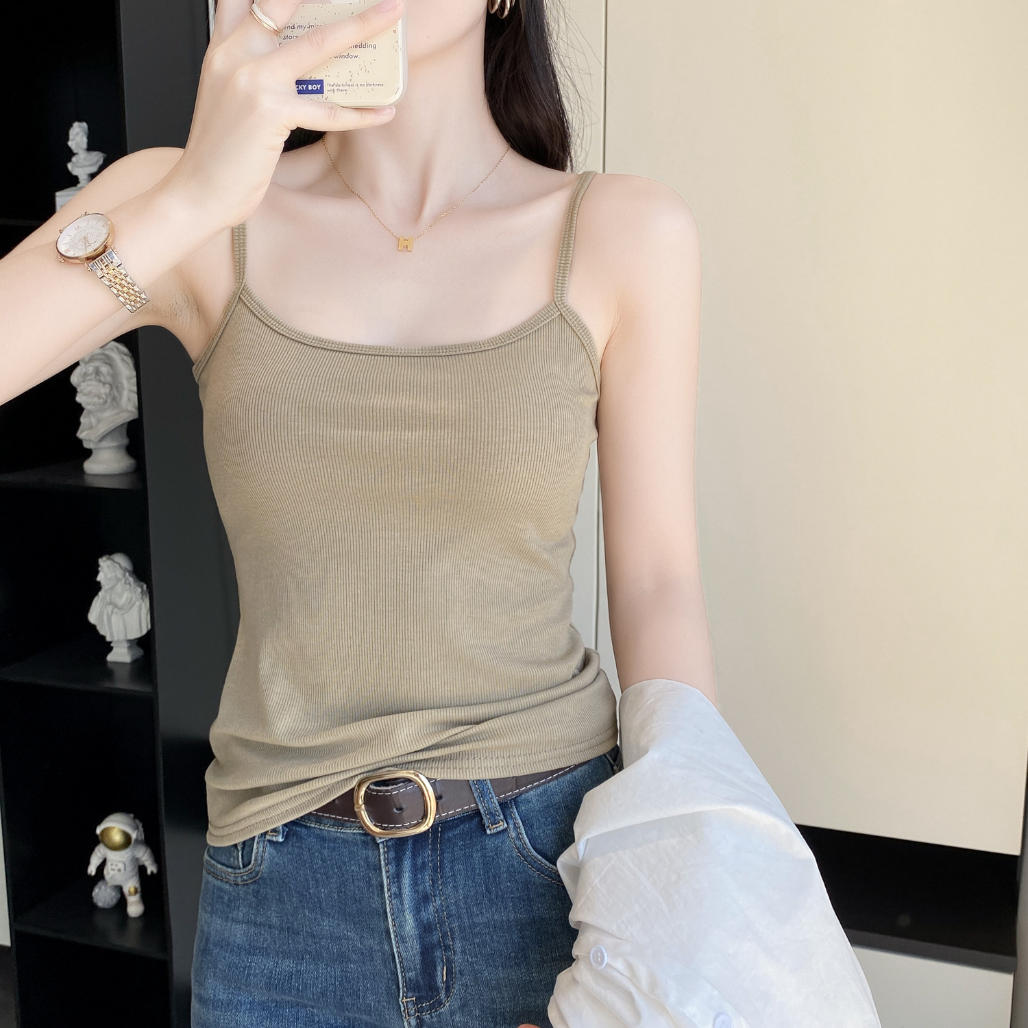 Modal Camisole Women's Summer Threaded Outer Wear Large Size Sling Inner Wear Anti-Exposure Pure Color Bottoming Vest Women's Summer